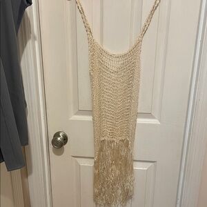 Beige Knit Fringe Top
